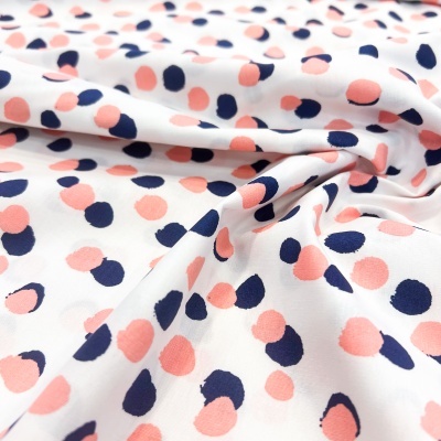 Tecido Poppy | Dots - Azul Escuro e Salmão