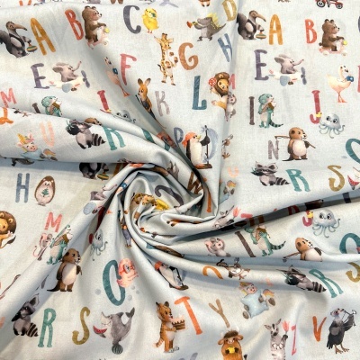 Tecido Poppy | Alfabeto - Cinzento Azulado