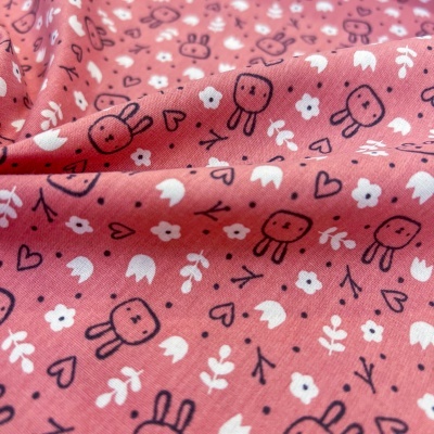 Tecido Poppy | Sweet Bunny - Rosa Algodão Escovado