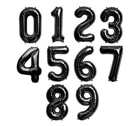 Balões números pretos metálicos