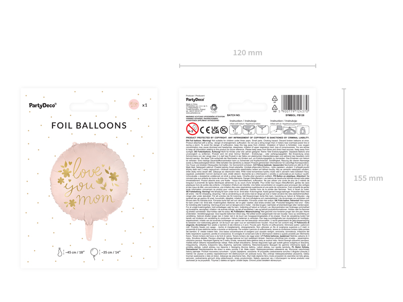 Embalagem de balões de folha rosa com texto dourado