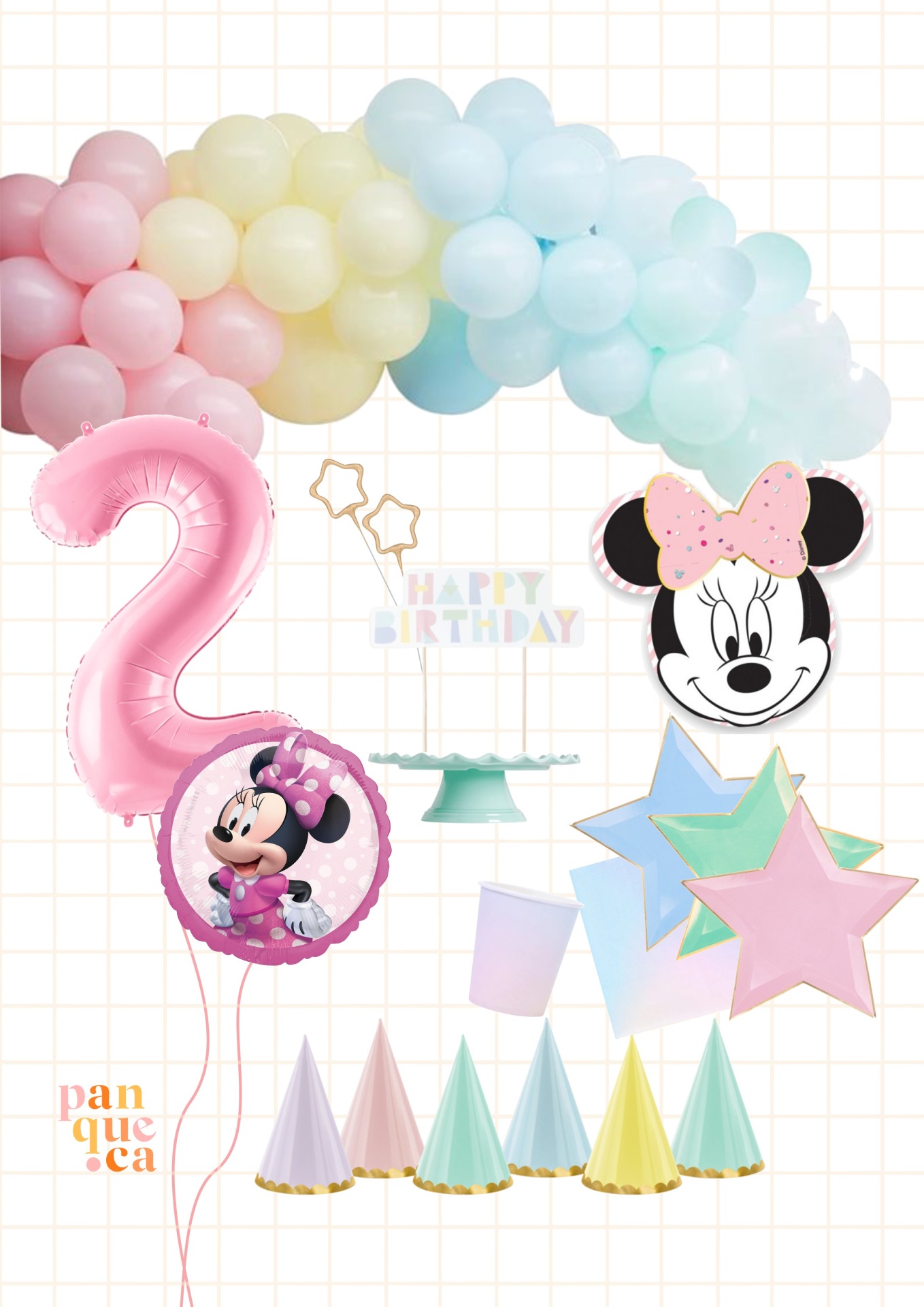 Decoração de festa infantil com balões e tema Minnie