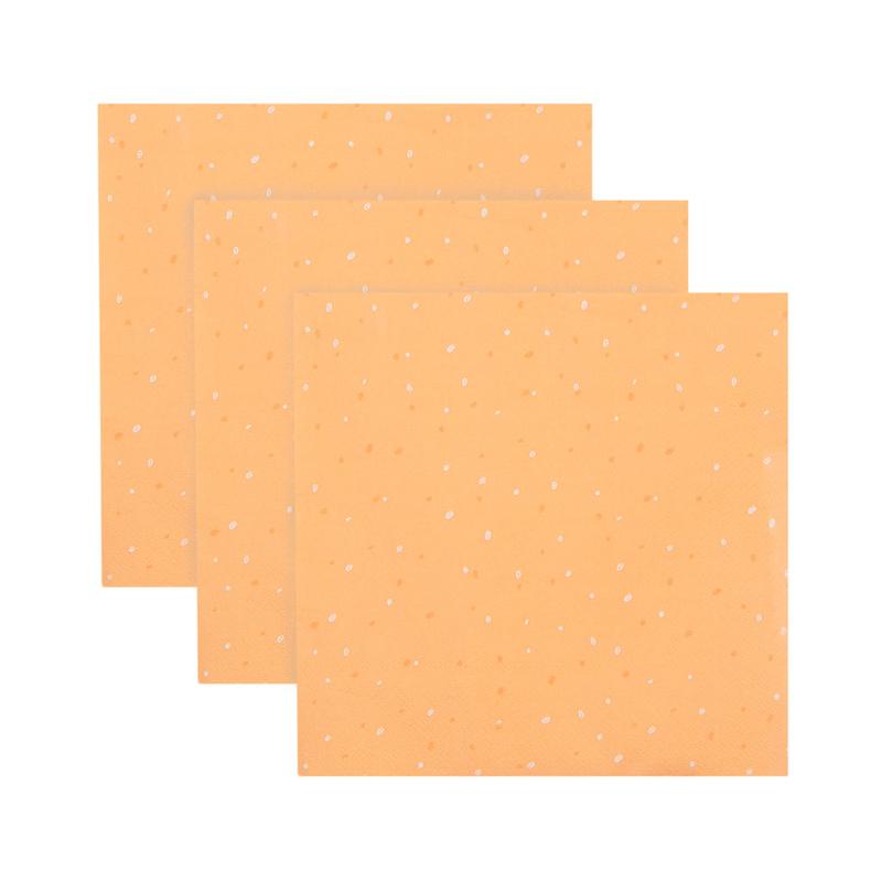 Três guardanapos de papel laranja com pontos brancos