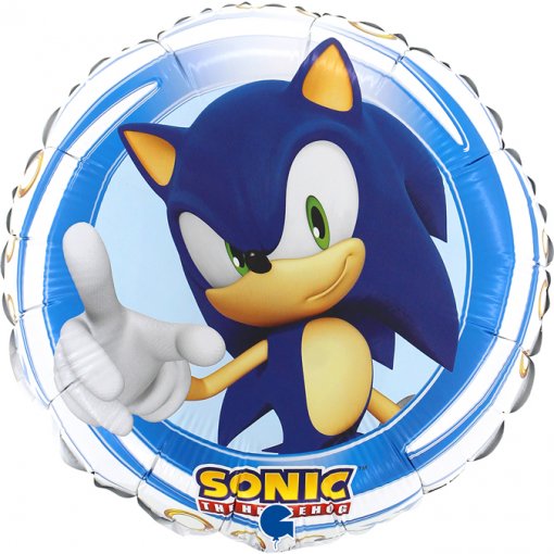 Balão redondo com a imagem do Sonic the Hedgehog em fundo azul