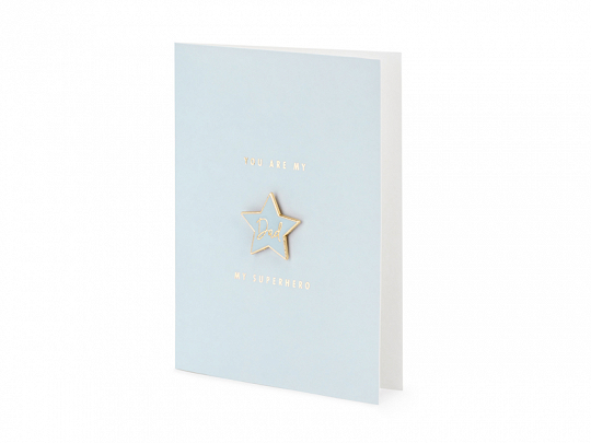 Cartão azul claro com estrela dourada e texto em relevo