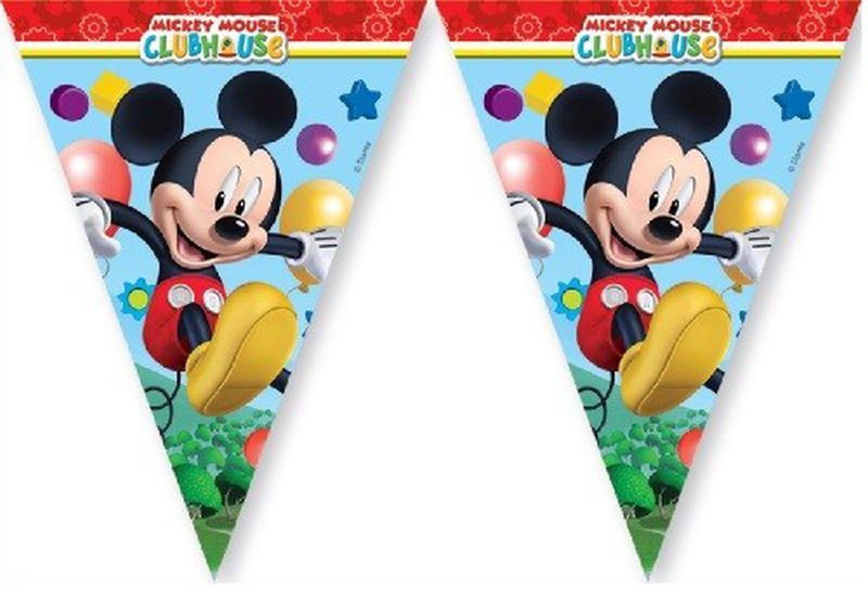 Pendentes triangulares com imagem do Mickey Mouse e texto MICKEY MOUSE CLUBHOUSE