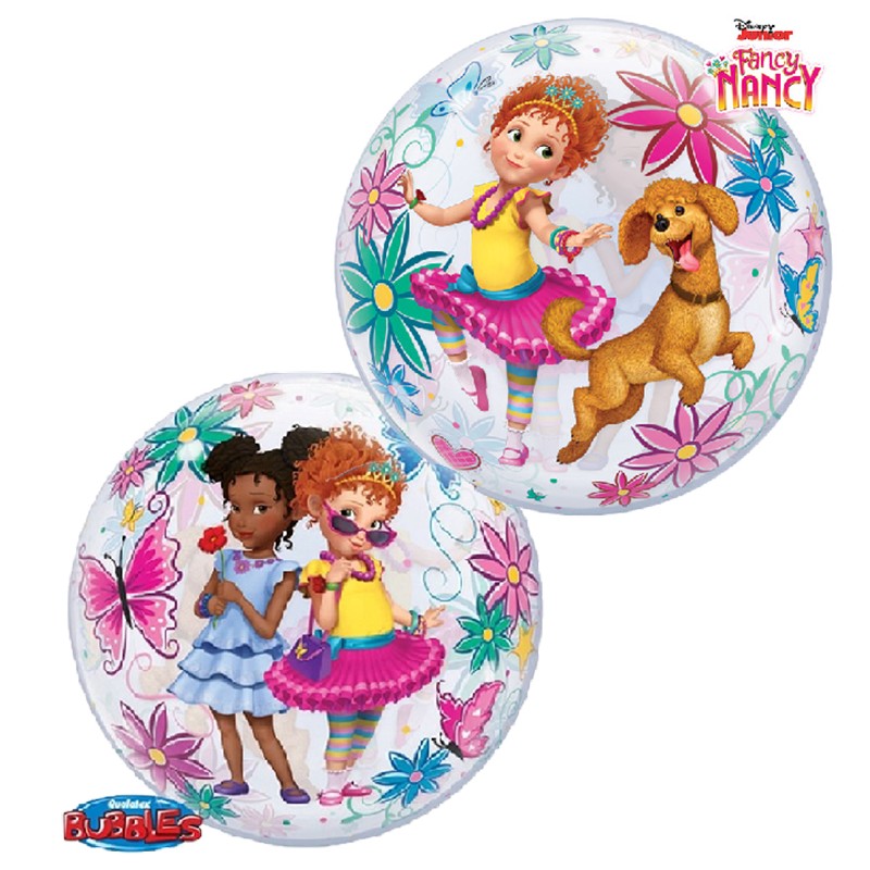 Bolas transparentes decoradas com personagens animados e flores coloridas