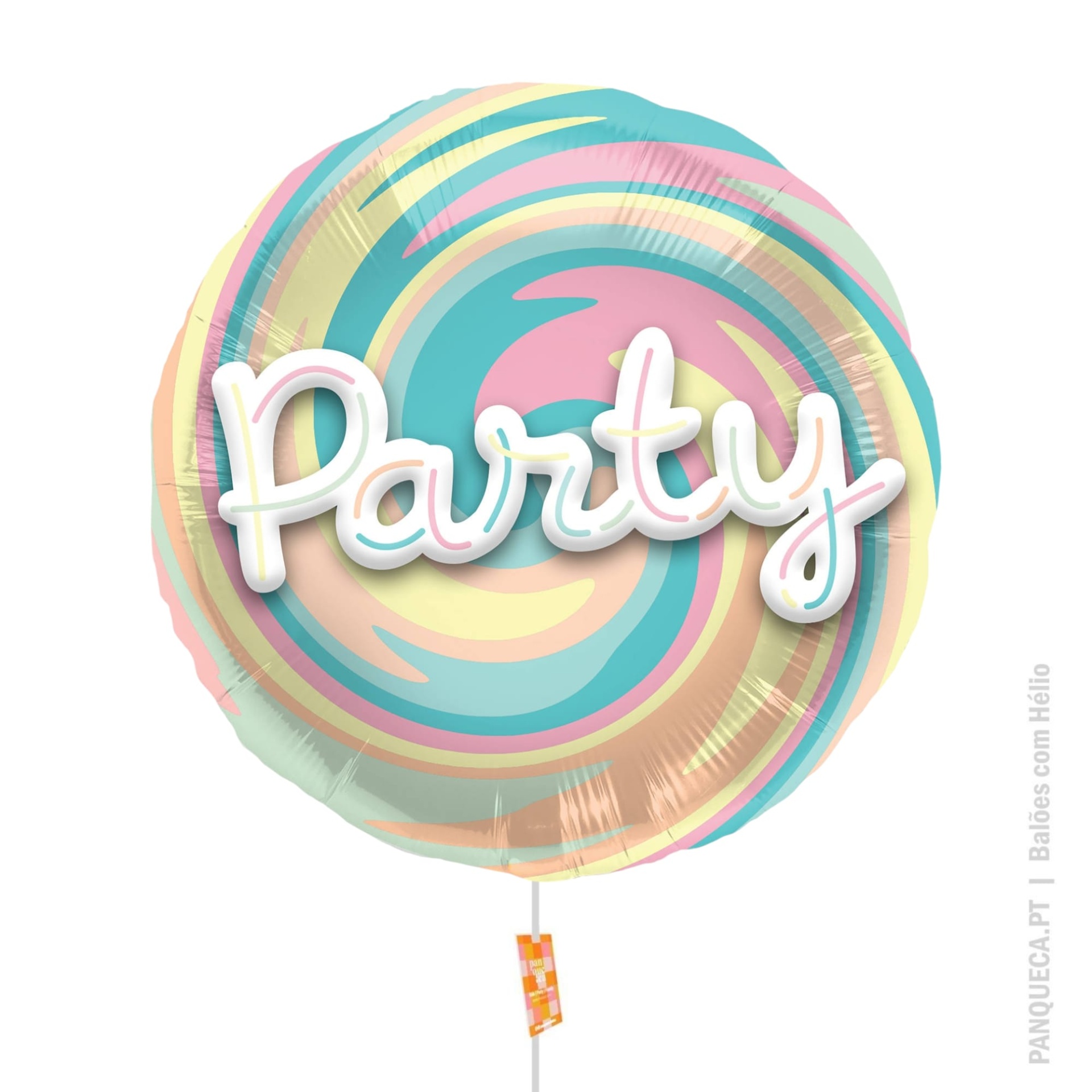 Balão colorido redondo com a palavra Party