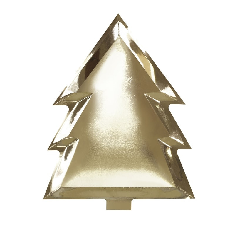 Prato decorativo dourado em forma de árvore de Natal