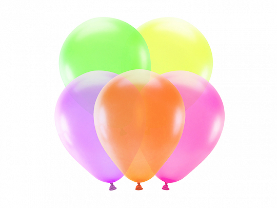 Cinco balões coloridos em fundo branco