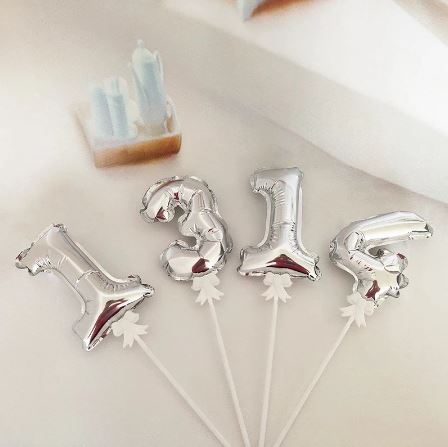 Mini Balão prata Cake Topper 0-9