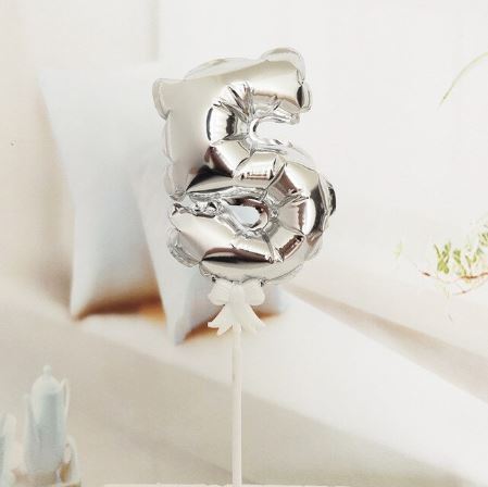 Mini Balão prata Cake Topper 0-9