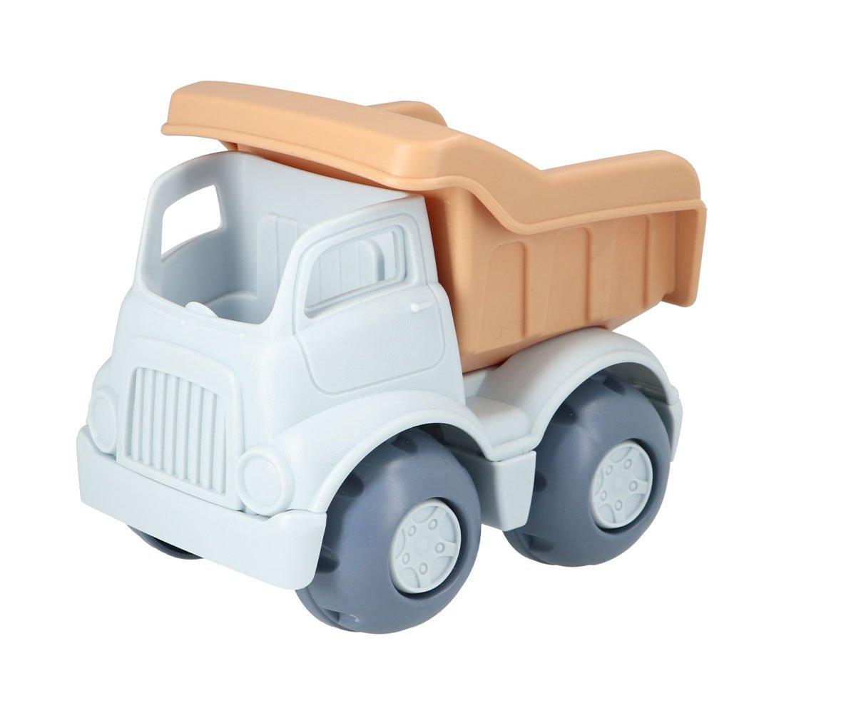 Caminhão de brinquedo plástico branco com caçamba bege
