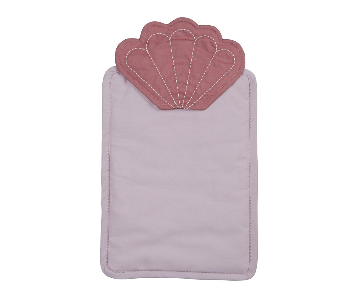 Pano de cozinha rosa com bordado em forma de concha