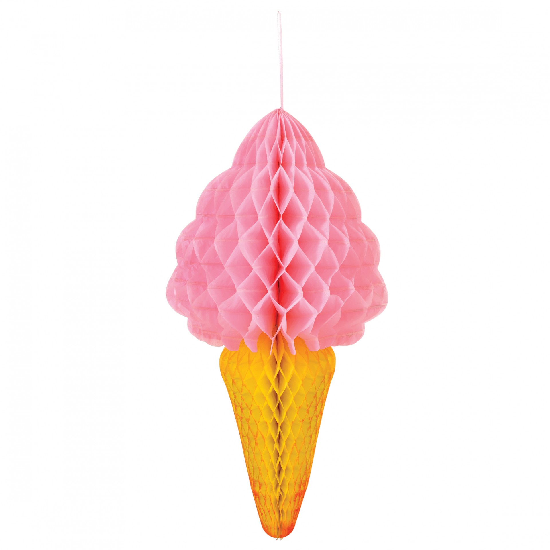 Lanterna de papel em forma de gelado cor-de-rosa e amarelo