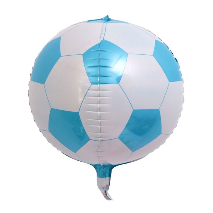 Balão metálico redondo com padrão de bola de futebol azul e branco