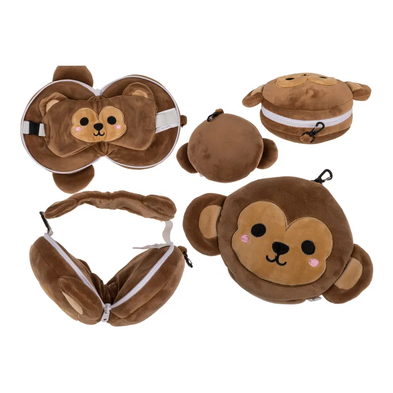 Almofada de viagem infantil com máscara de olhos - Macaco