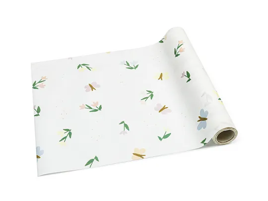 Rolo de papel de parede branco com padrão de folhas e flores