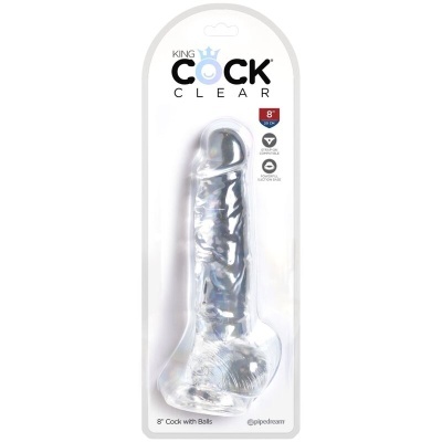Dildo transparente com detalhes veias e glande em embalagem clamshell