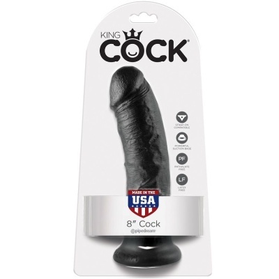 Dildo preto em embalagem branca King Cock 8 polegadas com base de sucção