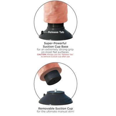 Base de ventosa preta removível com texto explicativo em inglês.