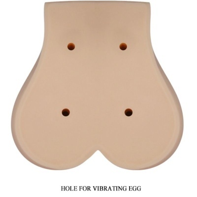 Base anatómica cor de pele com quatro furos e texto 'HOLE FOR VIBRATING EGG'