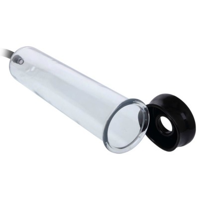 Tubo transparente cilíndrico com base preta destacada