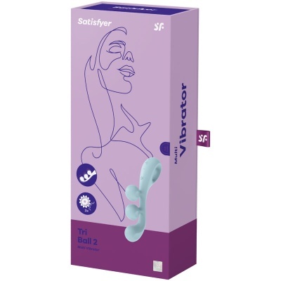 Embalar roxo lilás com vibrador azul claro com três bolas