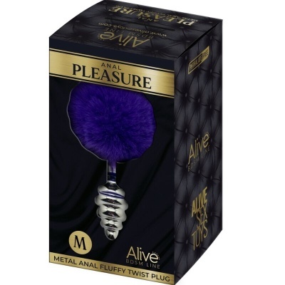 PLUG ANAL DE PRAZER ESPIRAL METAL FLUFFY DARK VIOLETA TAMANHO M