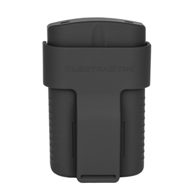 Dispositivo preto com cinta e texto ELECTRASTIM