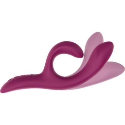 Vibrador de silicone roxo com duas pontas curvas