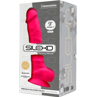 Embalagem de dildo de silicone vermelho com 23 cm, marca SILEXD