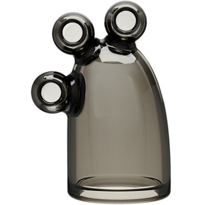 Vaso decorativo em vidro fumado com três aberturas circulares