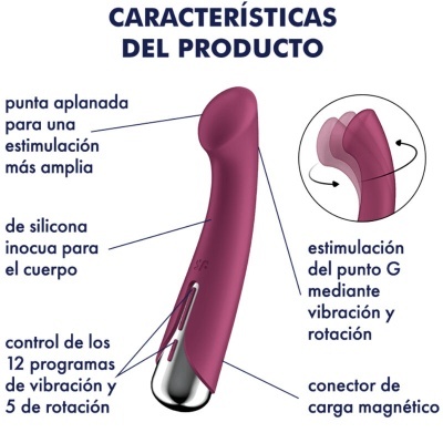 Vibrador de silicone vinho com descrição das características em espanhol
