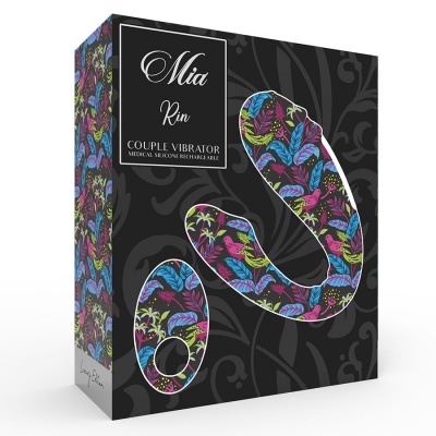 Caixa de vibrador para casais com design floral colorido e texto Mia Rin