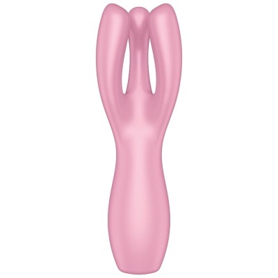 Produto de silicone rosa alongado com dupla abertura na parte superior