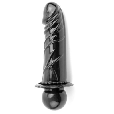 Dildo preto brilhante com textura espiral e base circular