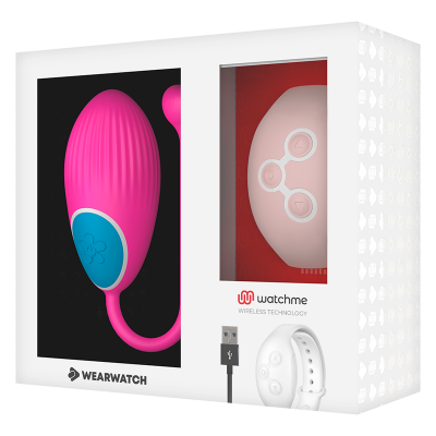 Embalagem com dispositivo rosa e relógio branco da marca WEARWATCH