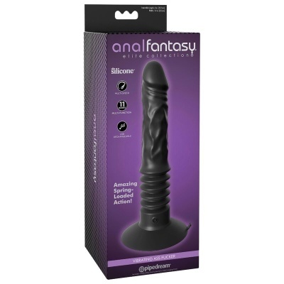 Embalagem com dildo preto de silicone com ventosa, marca anal fantasy elite collections