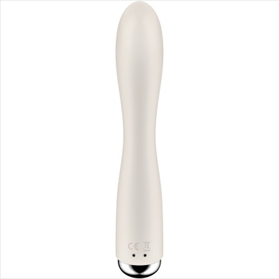 Vibrador feminino bege claro com base metálica prateada