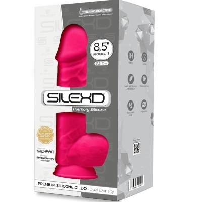Embalagem de dildo vermelho de silicone SILEXD com texto e informações do produto