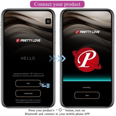Ecrã de telemóvel com a aplicação PRETTY LOVE para ligar produto via Bluetooth.