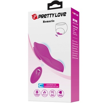 Embalagem de vibrador roxo com controle remoto em fundo branco e rosa