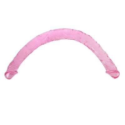 Dildo duplo rosa em silicone com textura