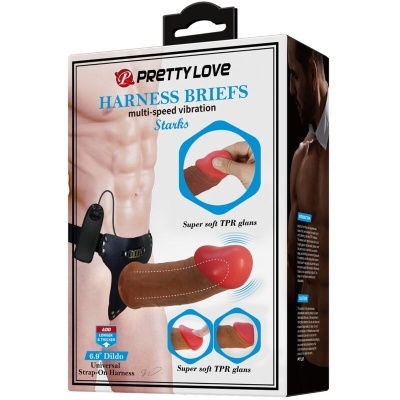 Embalagem do produto Pretty Love Harness Briefs com dildo e cinto preto