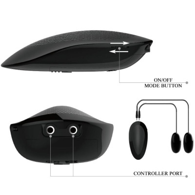 Dispositivo eletrônico preto com botões e controladores ovais