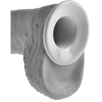 Dispositivo circular de silicone cinza claro com texturas detalhadas e parte plástica branca