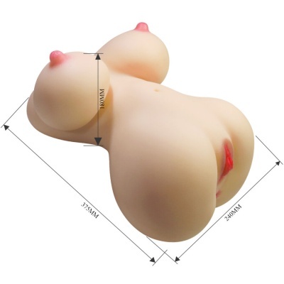 torso sexual feminino em silicone cor pele com medições em milímetros