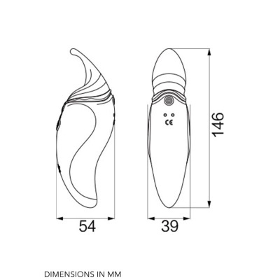 Dispositivo electrónico com design curvo e medidas em mm vista frontal e lateral