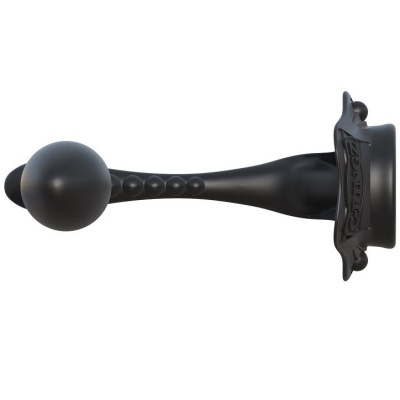 Produto preto com forma alongada e base decorativa preta